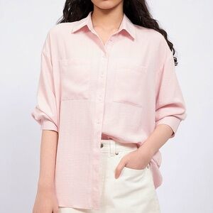 Boden Linen Long Sleeve Button Down Pink Shirt
